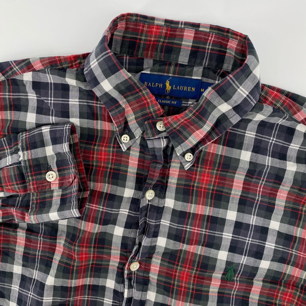 Ralph Lauren Classic Fit Mens Medium Red Black Plaid Button Down Shirt